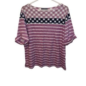 Karen Scott Plaid and Stripe Blouse in Pink and Black